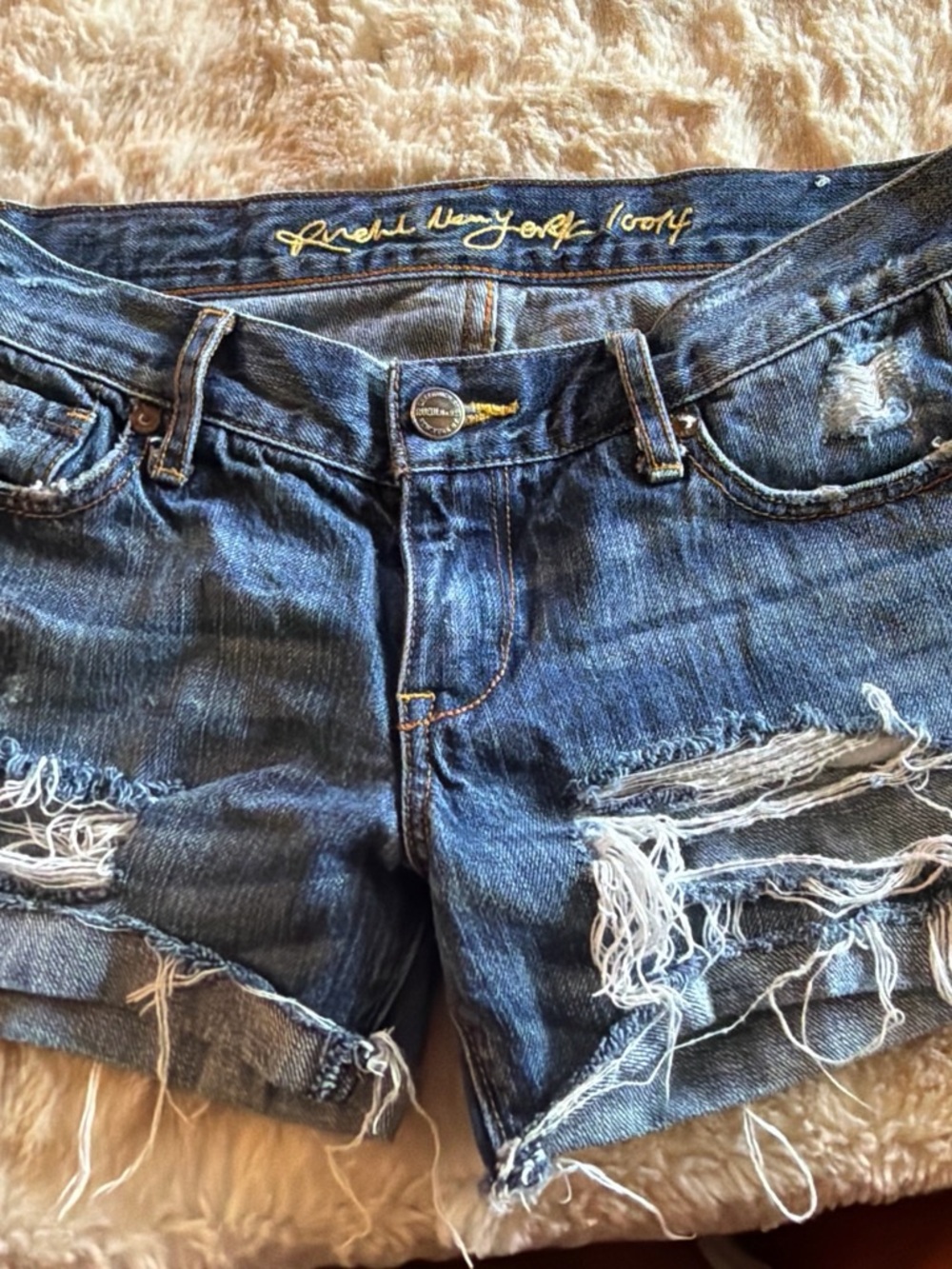 Distressed Dark Blue Denim Cutoff Shorts - Women's Frayed Hem
